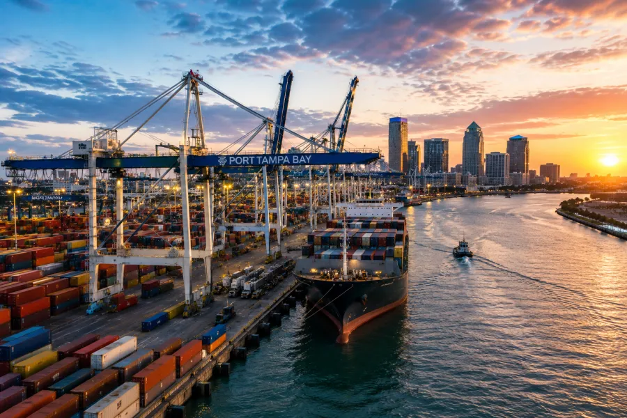 Port of Tampa Bay with Sunshine Skyway bridge in background
